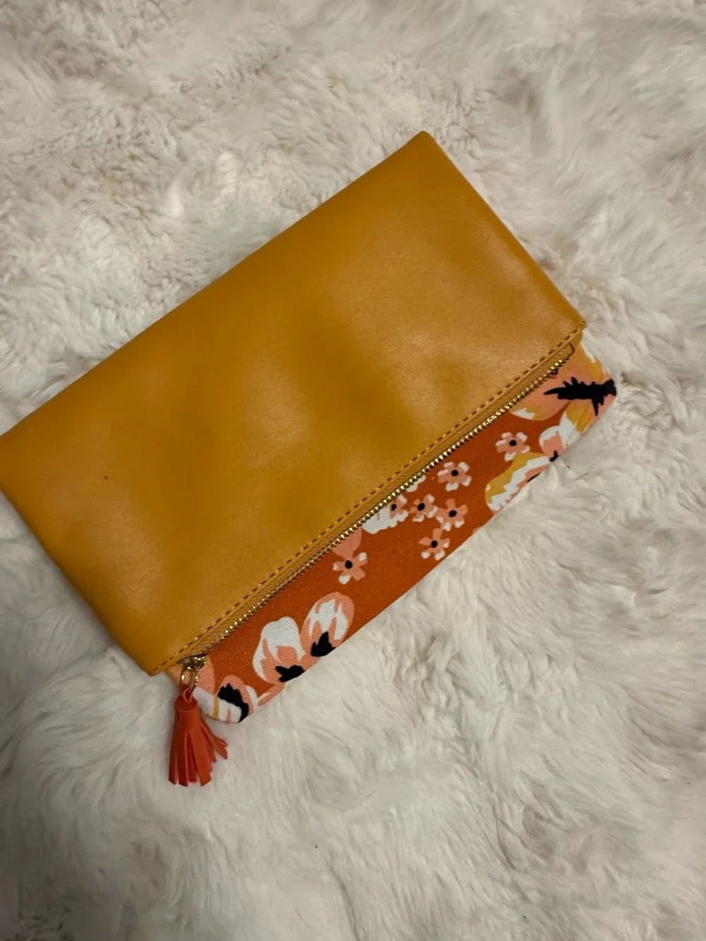 Rachel Pally Floral Orange Fold-Over Clutch with Tassel